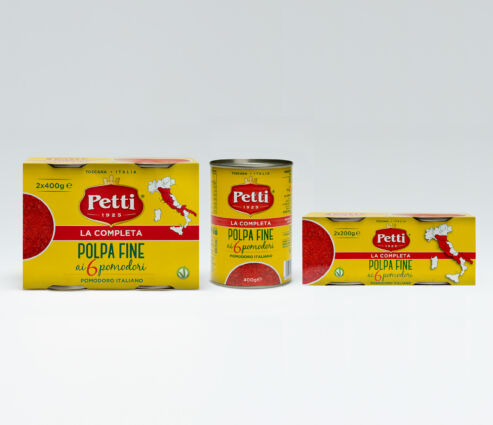 Polpa Fine ai 6 Pomodori La Completa Petti: confezioni di polpa di pomodoro italiana.