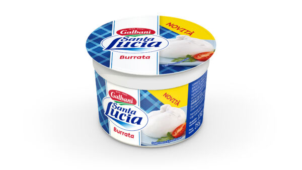 Confezione di Burrata Santa Lucia Galbani: formaggio fresco cremoso in vasetto, ideale per ricette gustose.