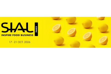 SIAL Paris 2026: fiera alimentare. Logo SIAL su sfondo giallo con limoni. Evento business food dal 17 al 21 ottobre.