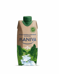 Brick Maniva pH8: acqua minerale naturale alcalina in confezione water paper con paesaggio montano e ruscello