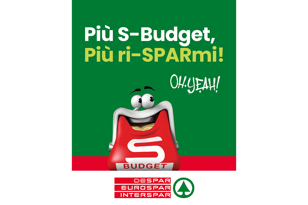 Despar S-Budget: più risparmi. Portafoglio con monete, offerta supermercato.