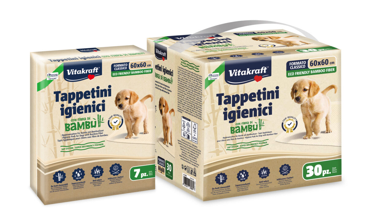 Confezioni di tappetini igienici per cani in fibra di bambù, 60x60 cm.