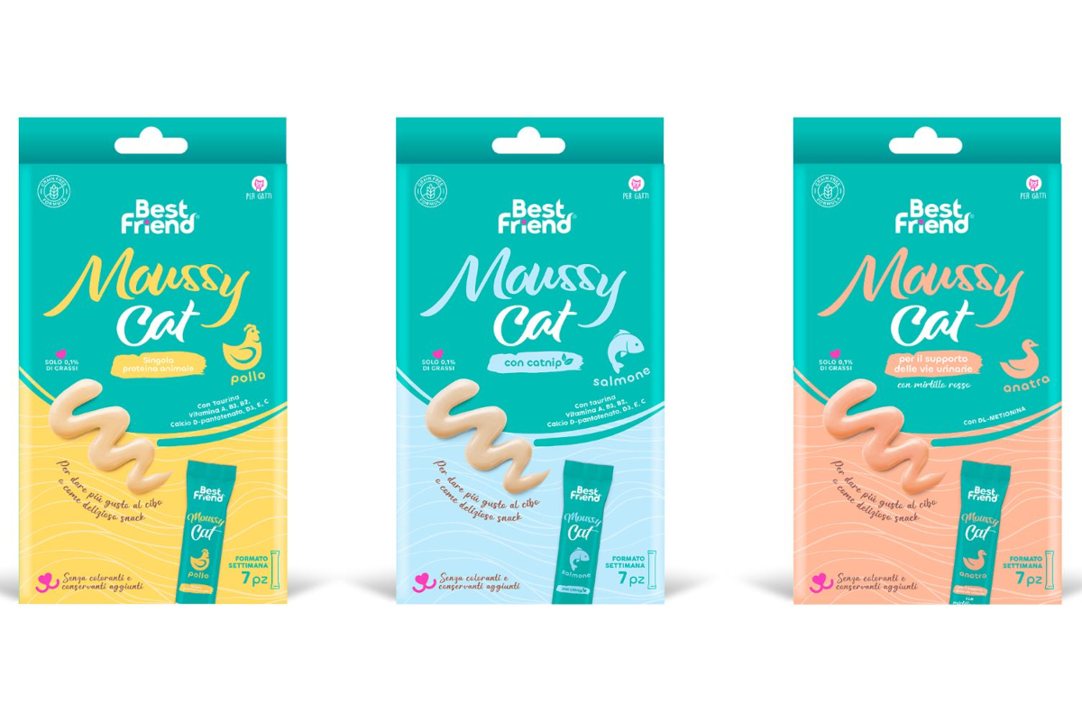 Snack per gatti Best Friend Moussy Cat: pollo, salmone, anatra. Alimento gustoso per gatti. - Rinaldo Franco