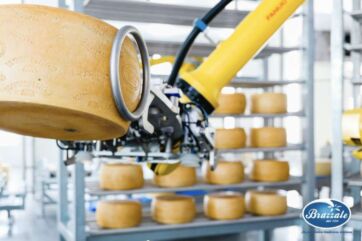 Robot Brazzale movimenta formaggio Gran Moravia. Digitalizzazione e logistica caseificio.