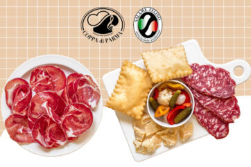 Coppa di Parma Igp e Salame Felino Igp: affettati misti, gnocco fritto, giardiniera e scaglie di parmigiano.