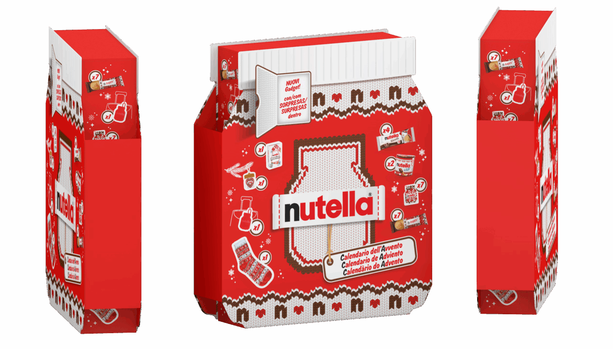 Calendario dell'Avvento Nutella. Idea regalo natalizia con sorprese e gadget. Ferrero, è Natale tutti i giorni.