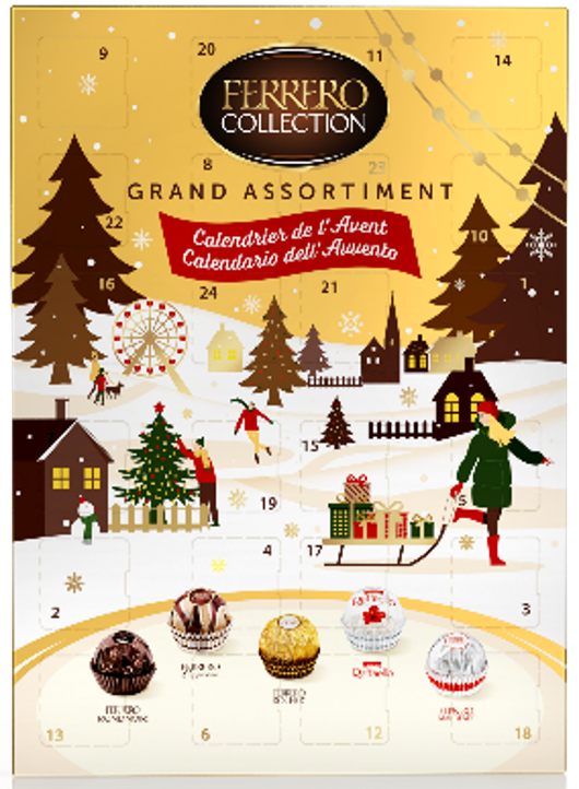 Calendario dell'Avvento Ferrero Collection. Assortimento di cioccolatini natalizi. Idea regalo.
