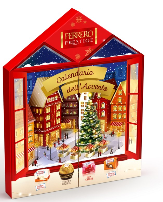 Calendario dell'Avvento Ferrero Prestige. Idea regalo Natale con cioccolatini Ferrero Rocher, Mon Chéri e Ferrero Kusschen.