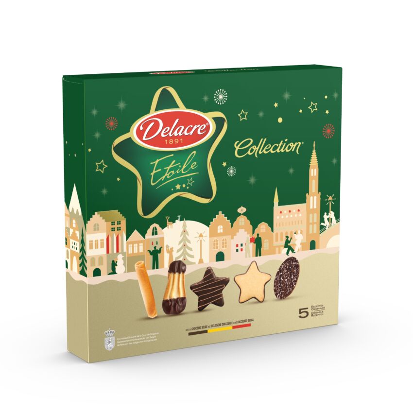Confezione regalo biscotti Delacre Etoile Collection. Biscotti natalizi assortiti al cioccolato.