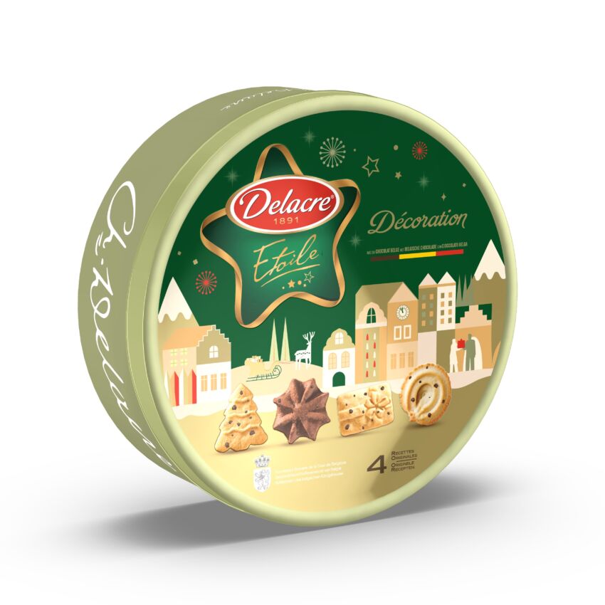 Scatola di biscotti Delacre Etoile Decoration. Biscotti natalizi assortiti, ricetta originale belga. Idea regalo Ferrero, Natale.