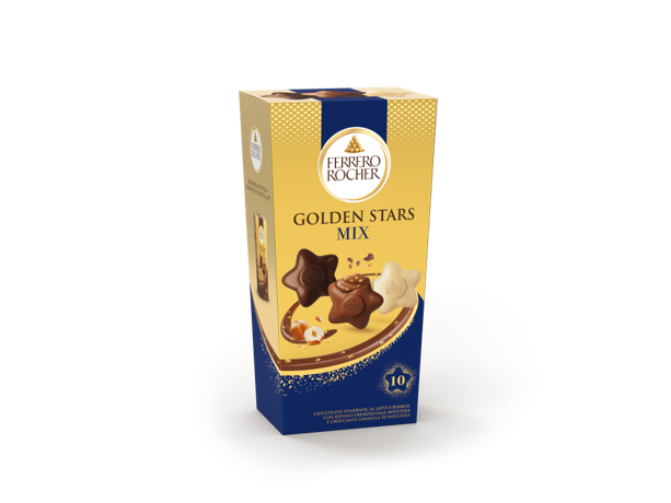 Ferrero Rocher Golden Stars Mix. Cioccolatini a forma di stella, idea regalo per Natale.