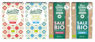 Astucci sale marino bio Gemma di Mare: fino e grosso, Salino di Puglia.