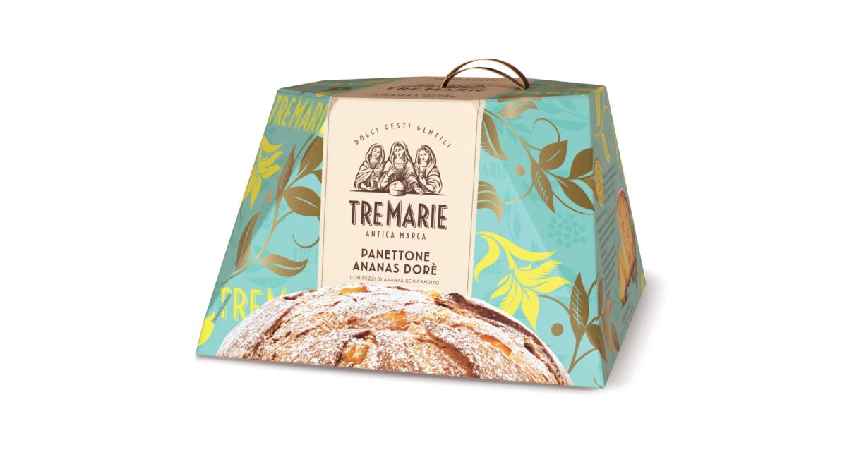 Panettone Tre Marie Ananas Doré. Morbido dolce natalizio artigianale in confezione regalo.