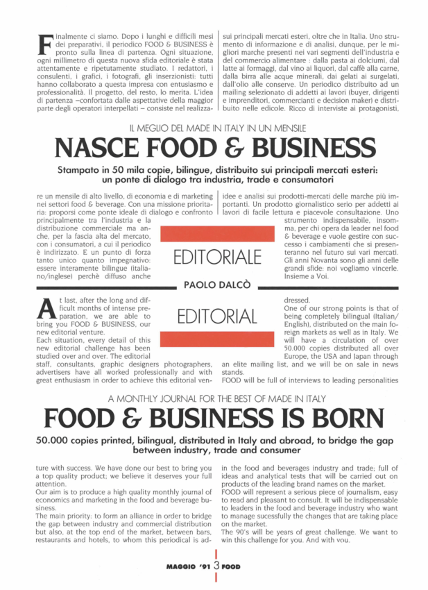 Food & Business: rivista Made in Italy per food & beverage. Editoriale bilingue industria, trade e consumatori.