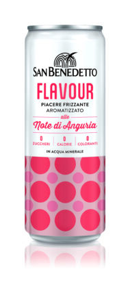 Lattina San Benedetto Flavour Anguria. Bevanda frizzante, zero zuccheri e calorie. Dissetante e gustosa.