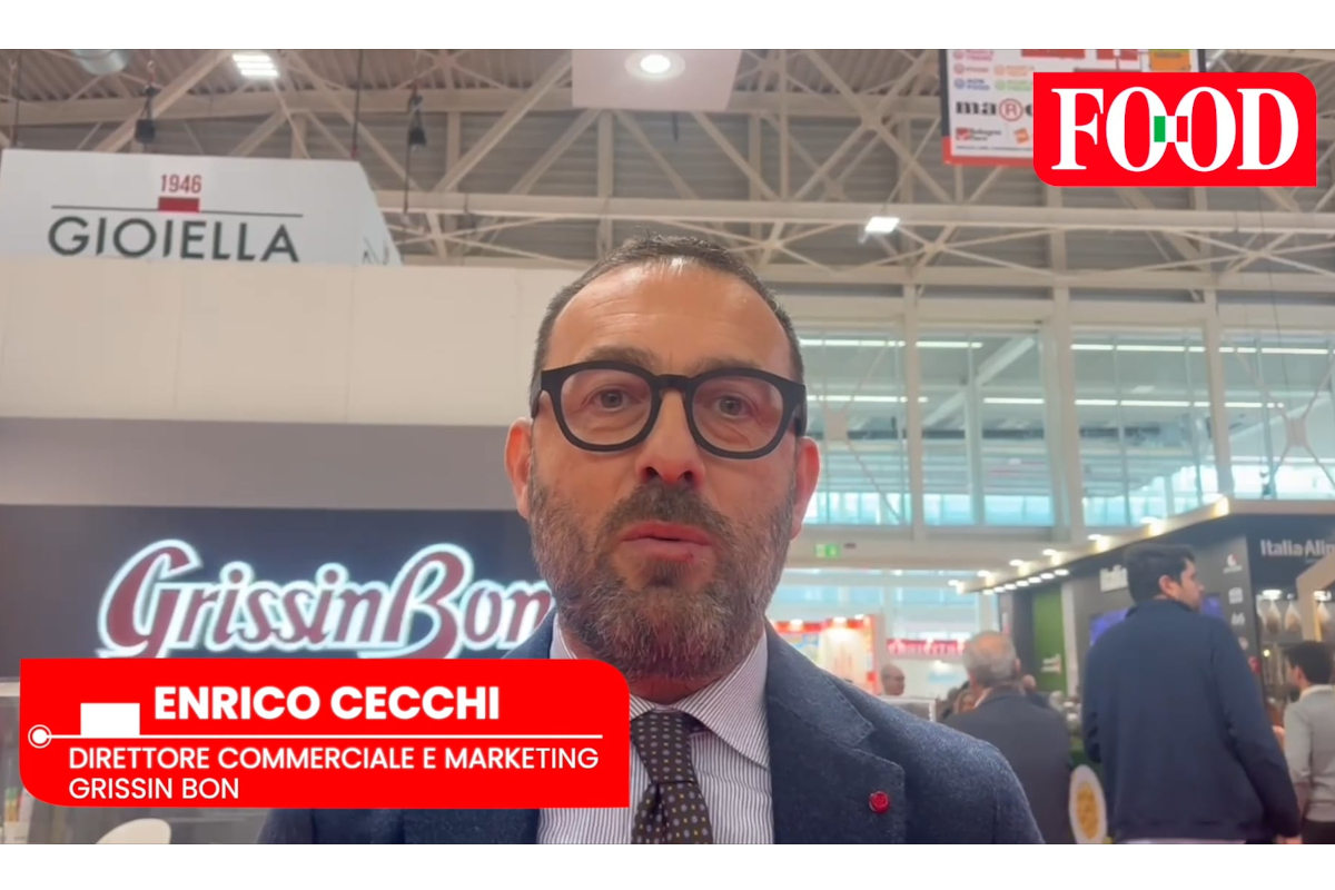 Enrico Cecchi, direttore marketing Grissin Bon a Marca 2026. Stand fiera alimentare, prodotti da forno.