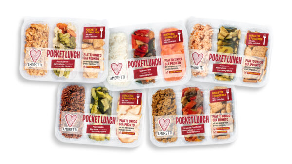 Assortimento Pocket Lunch Amoretti, piatti unici pronti. Ricette gustose e pratiche per la pausa pranzo.