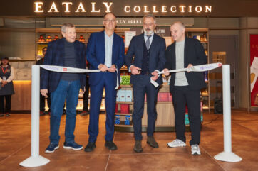 Inaugurazione Eataly Avolta: uomini tagliano il nastro. Food italiano di qualità. Evento, negozio, prodotti tipici. - Milano Linate
