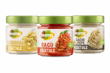 Sughi pronti Beamy: Ragù vegetale, Cacio&Pepe vegetale, Carbonara vegetale. 100% plant based.