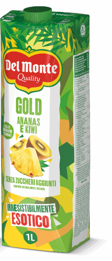 Succo Del Monte Gold ananas e kiwi. Miglior prodotto 2026. Bevanda senza zuccheri aggiunti.