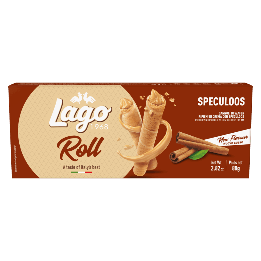 Lago Roll Speculoos: cannoli wafer ripieni di crema. Miglior prodotto 2026. Nuovo gusto.