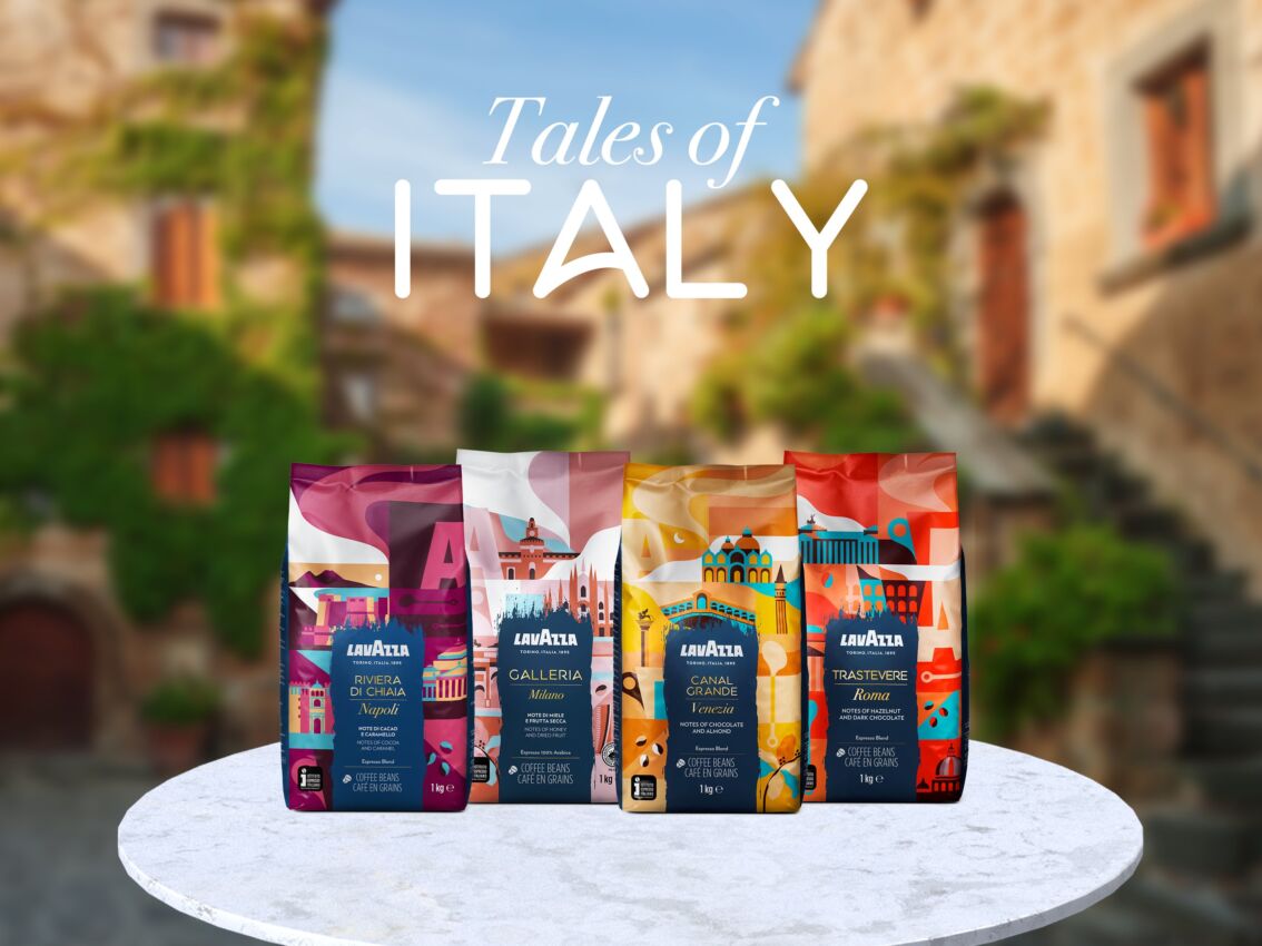 Lavazza Tales of Italy: confezioni di caffè in grani dedicate a Napoli, Milano, Venezia e Roma. Innovazione di prodotto.