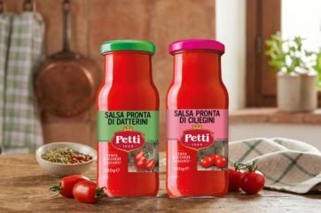 Salse pronte Petti: datterino e ciliegino. Bottiglie di salsa rossa, senza zuccheri aggiunti. Gusto autentico italiano.