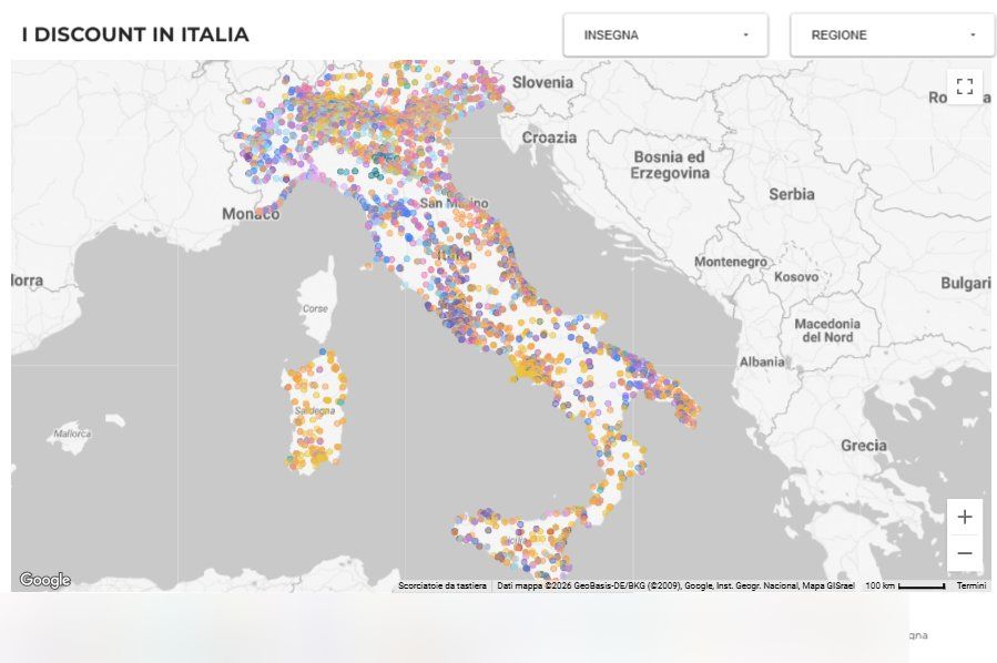 Mappa interattiva GDO italiana: posizioni discount alimentari in Italia. Food Insights.