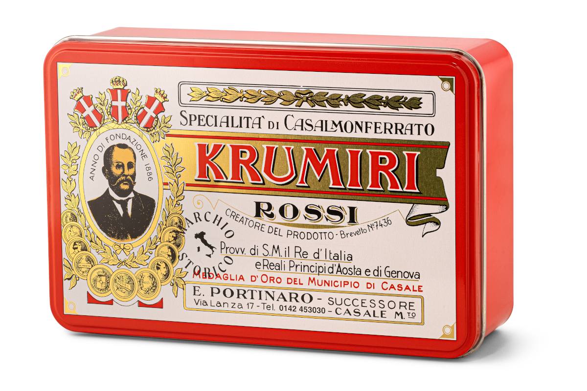 Compagnia del Gusto holding-Scatola rossa di Krumiri Rossi, specialità di Casalmonferrato. Biscotti tipici piemontesi.