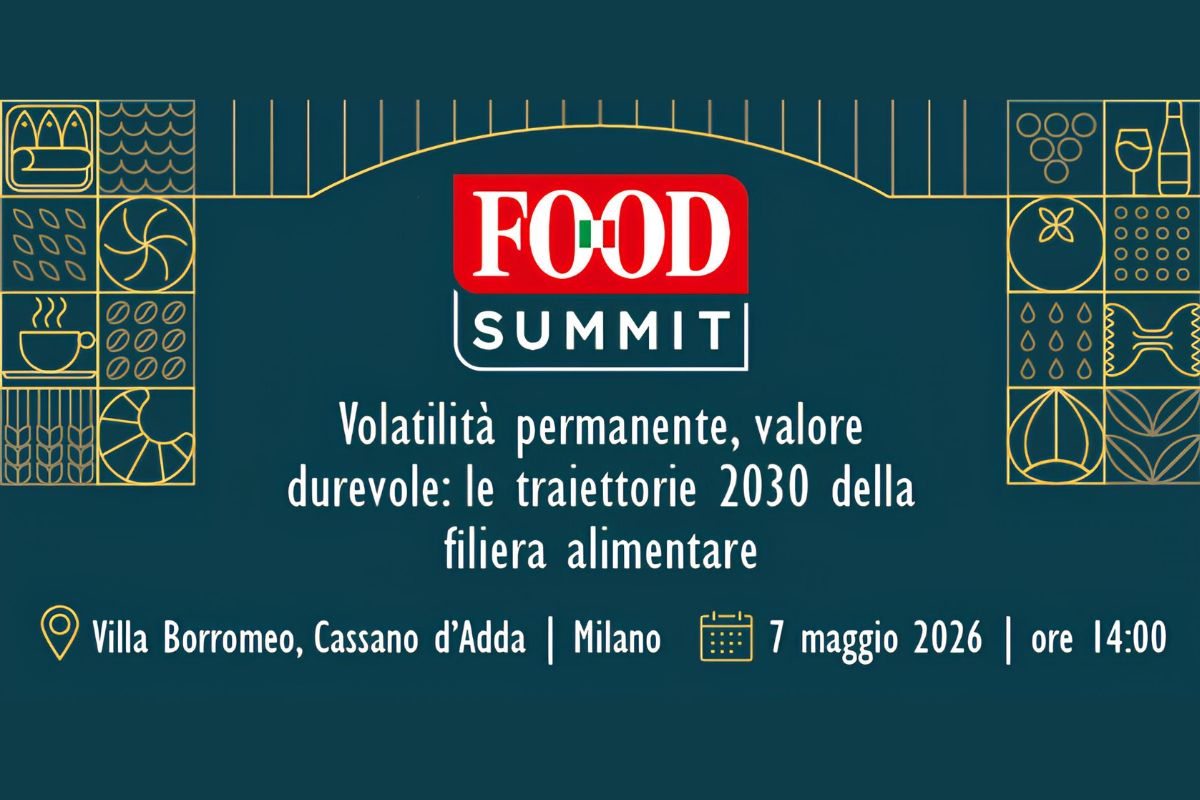 Food Summit 2026: evento sul futuro alimentare. Logo Food Summit, data e luogo dell'evento. Filiera alimentare, volatilità.