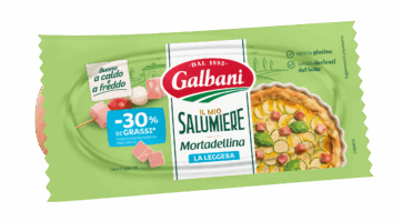 Confezione di Mortadellina Leggera Galbani, senza glutine e lattosio. Ricetta con -30% di grassi.
