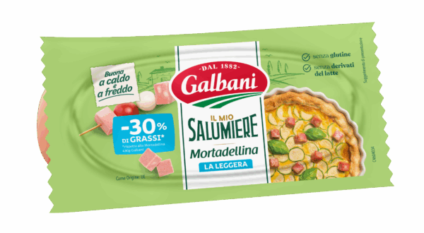 Confezione di Mortadellina Leggera Galbani, senza glutine e lattosio. Ricetta con -30% di grassi.