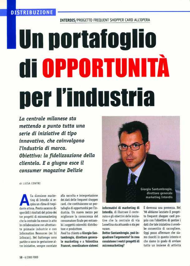 Giorgio Santambrogio, Interdis. Food 35: corsi e ricorsi. Marketing Interdis, frequent shopper card, industria alimentare.