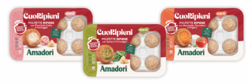 Confezioni di polpette ripiene Amadori CuoRipieni con prosciutto, formaggio, spinaci, mozzarella, pomodoro e origano.