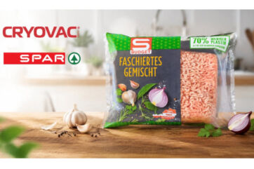 Confezione di carne macinata Spar S-Budget con packaging sostenibile Cryovac: -70% di plastica per un minor impatto.