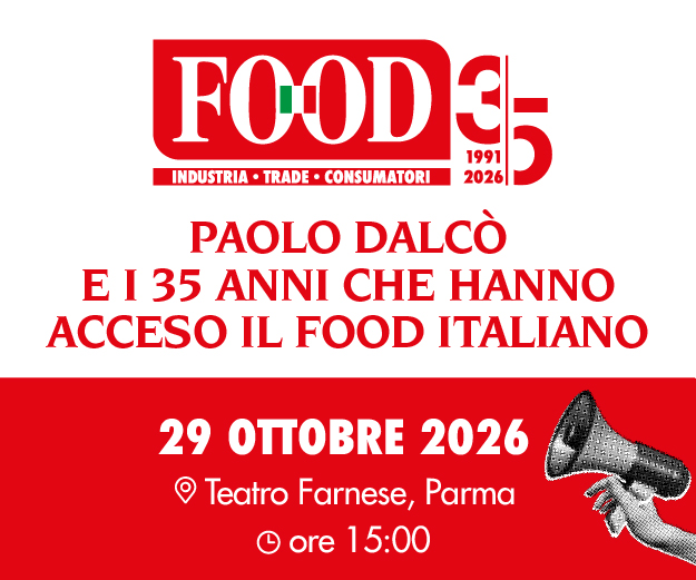 Banner FOOD 35: Paolo Dalcò celebra 35 anni di food italiano, 29 ottobre 2026 al Teatro Farnese di Parma.