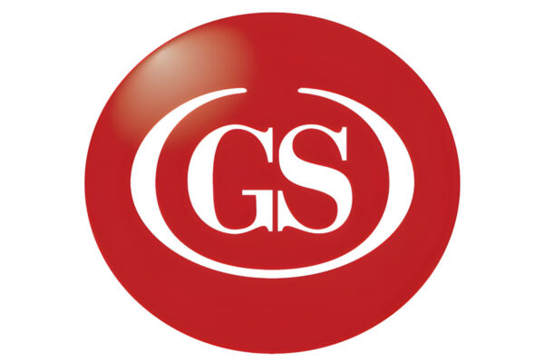 Logo circolare rosso con scritte bianche GS, marchio storico rilanciato da NewPrinces per il settore retail.