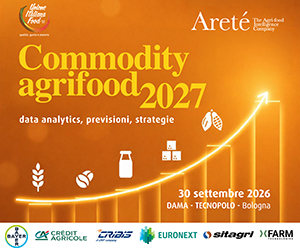 Banner Aretè: Commodity agrifood 2027, analisi dati e previsioni di mercato per il settore agroalimentare, 30 settembre 2026.