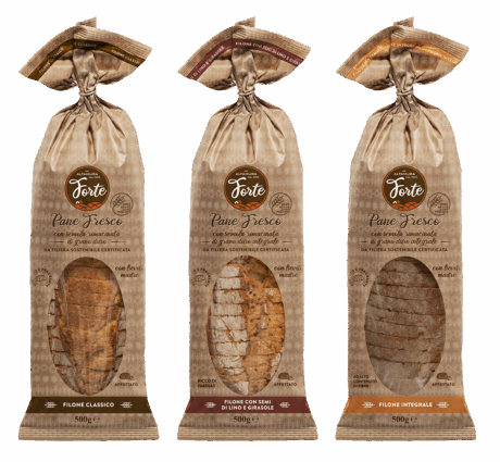 Linea Filoni Forte: tre confezioni di pane fresco affettato con semola di grano duro, gusti classico, semi e integrale.