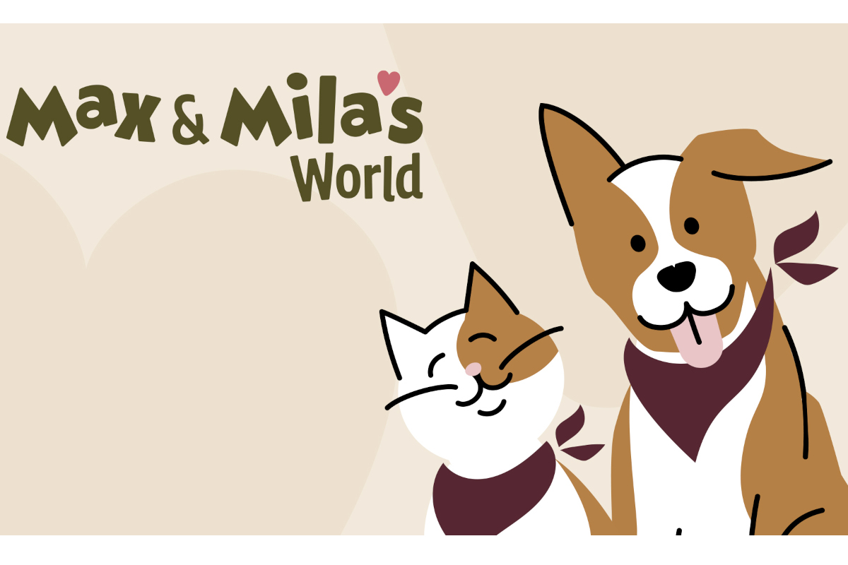 Logo Max & Mila's World, nuova private label Lidl pet food, con cane e gatto felici: cibo per animali domestici