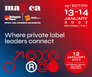 Banner Marca by BolognaFiere 2027: fiera internazionale della marca del distributore, 13-14 gennaio a Bologna, Italia.
