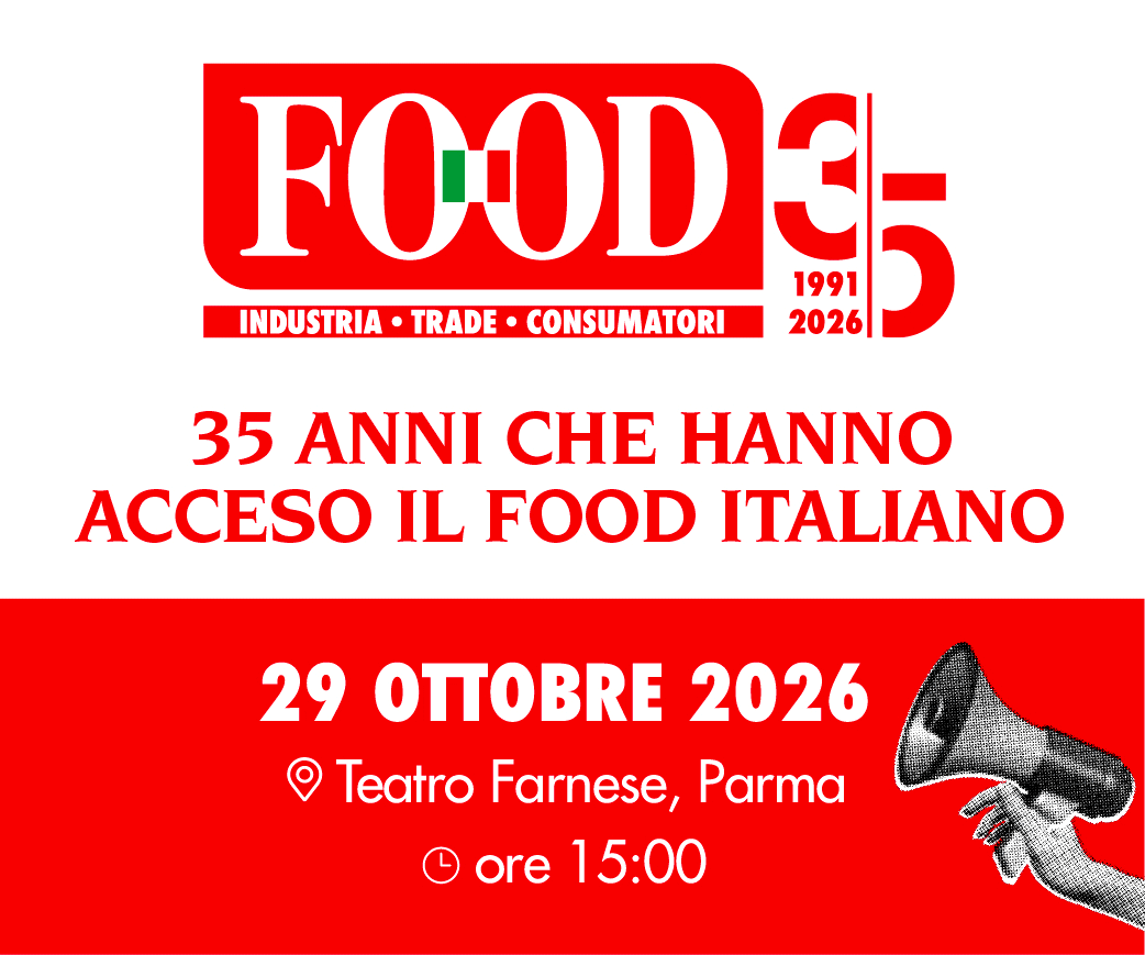 Logo FOOD35 Retail Show 2026: 35 anni del food italiano, 29 ottobre 2026, Teatro Farnese Parma, ore 15:00