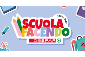 Logo dell'iniziativa Scuolafacendo 2026-2027 di Despar, circondato da icone di cancelleria, matite e zaino scolastico.