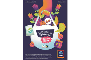 Settimane Fairtrade 2026: borsa con prodotti sostenibili e logo Aldi, a conferma della partnership.