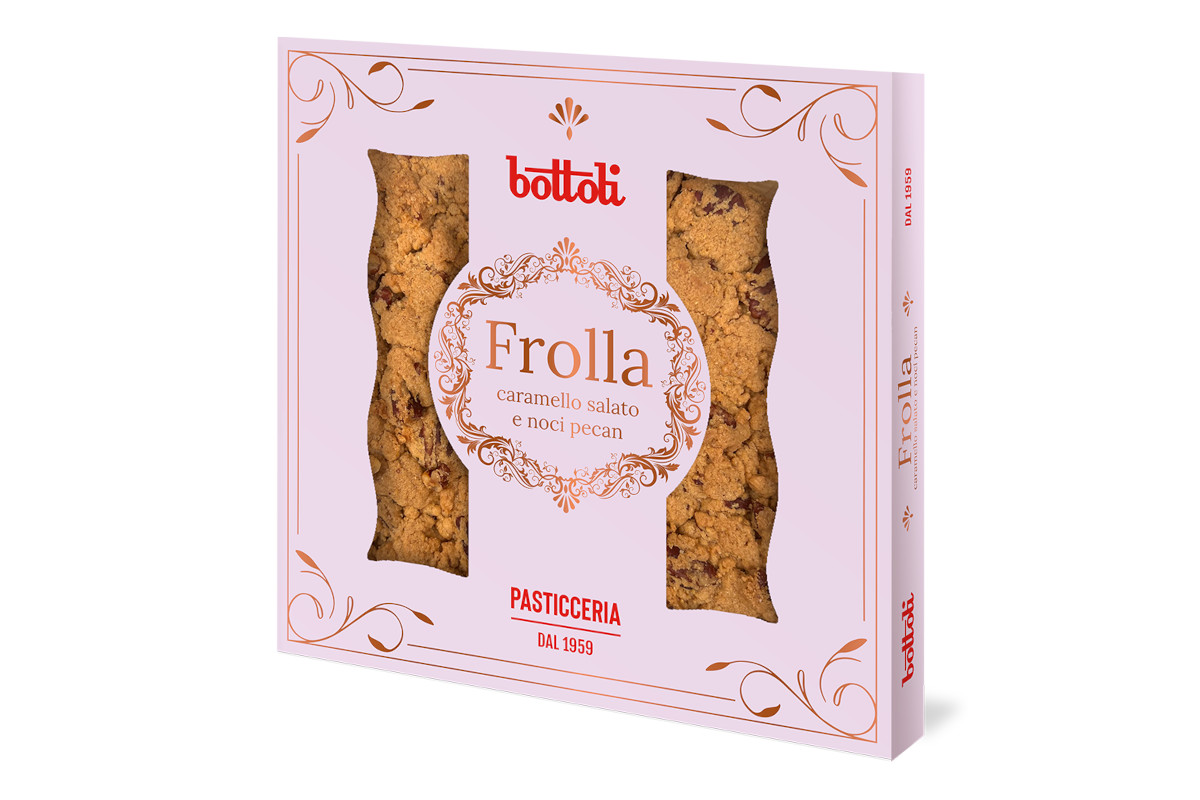 Confezione di Frolla Bottoli al caramello salato e noci pecan, biscotti artigianali Pasticceria dal 1959
