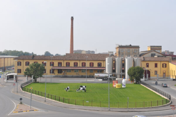 Stabilimento Latteria Soresina con mucche al pascolo e silos, fusione strategica con Saviola