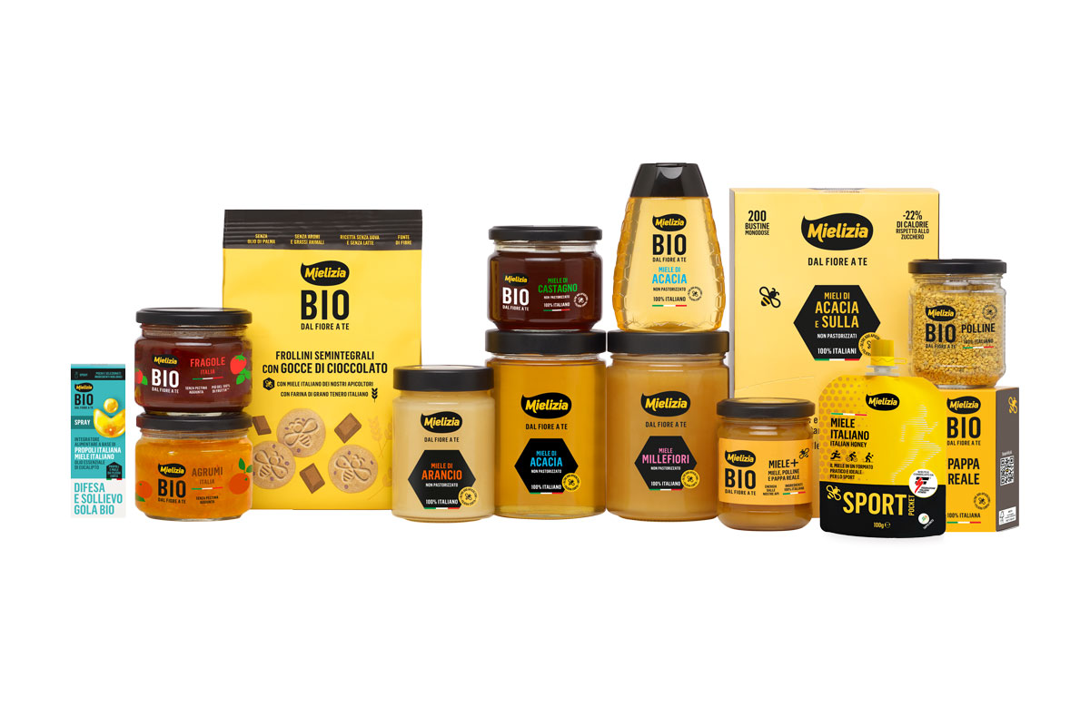 Gamma completa Mielizia 2026: miele, creme spalmabili e linea Bio in vasetti e barattoli.