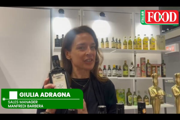 Giulia Adragna, Manfredi Barbera Sales Manager, presents Sicilian olive oil at SFFS 2025.