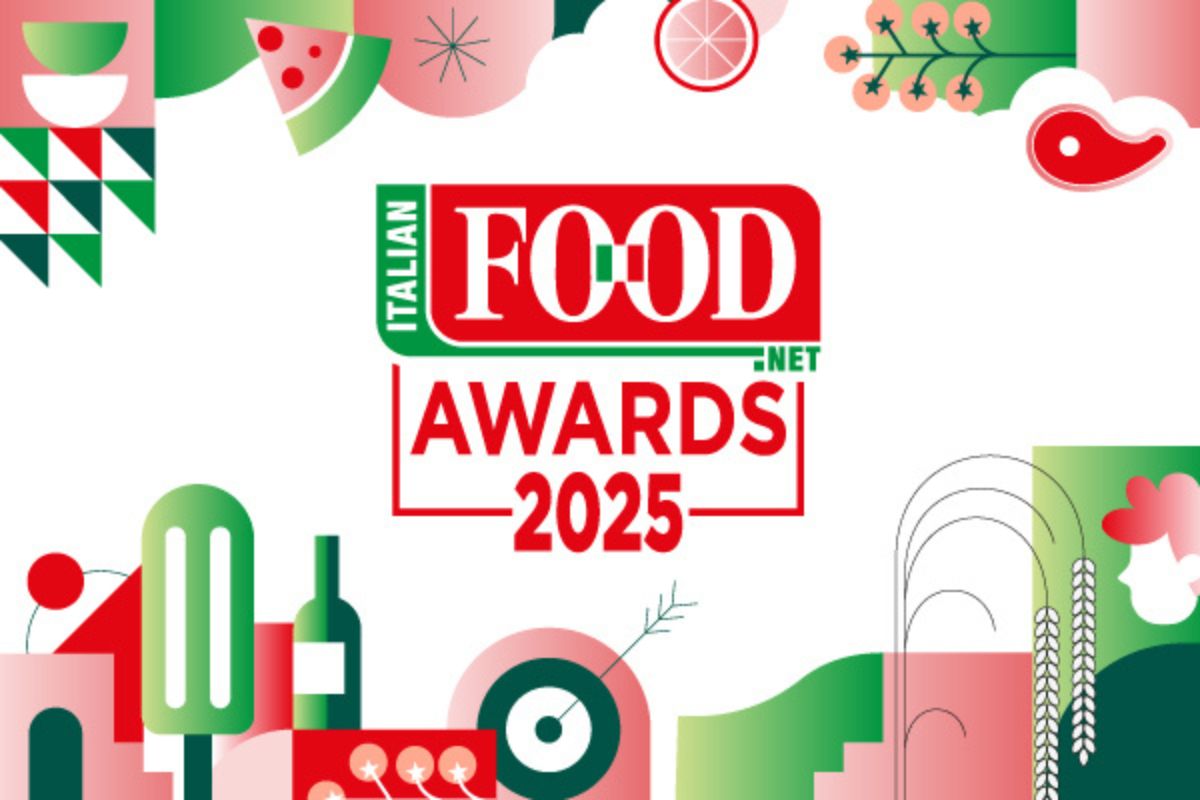 Italian Food Awards 2025 logo. Colorful graphic with food illustrations. Nominations open for Italian food awards.