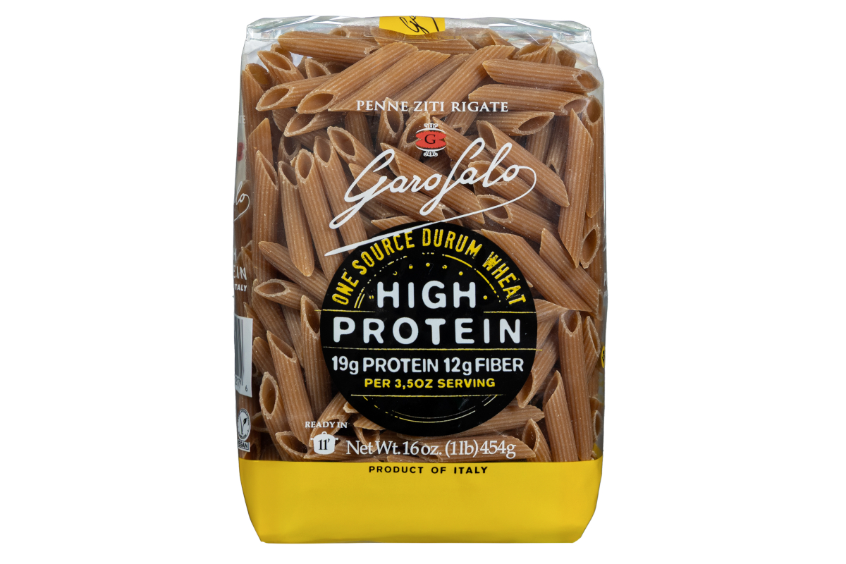 Garofalo high-protein penne ziti rigate pasta made from durum wheat. 19g protein, 12g fiber. Product of Italy.